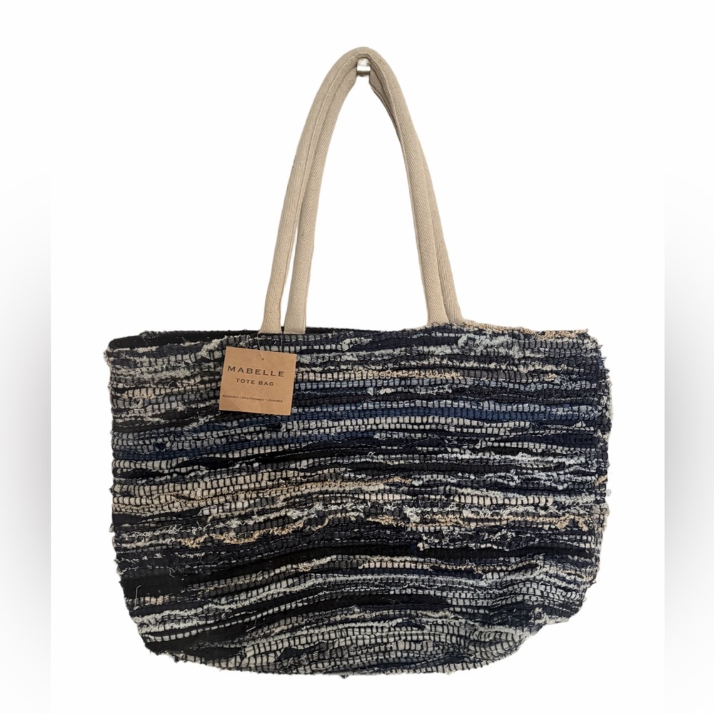 Marbella Textured Woven Chindie Market Tote NWT | Navy Cream Boho Tote Bag